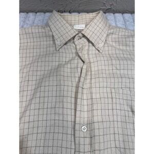 Luciano Barbera The Blanc Shirt Mens XL Beige Brown Grid Cotton Flannel Italy